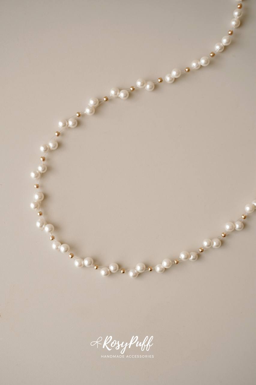 Velvet Braided Pearl In Gold Necklace