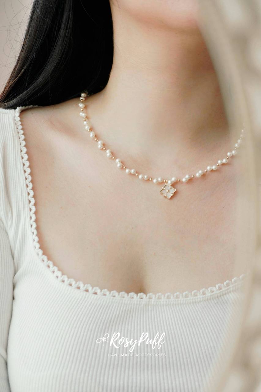 Velvet Braided Pearl In Gold Necklace