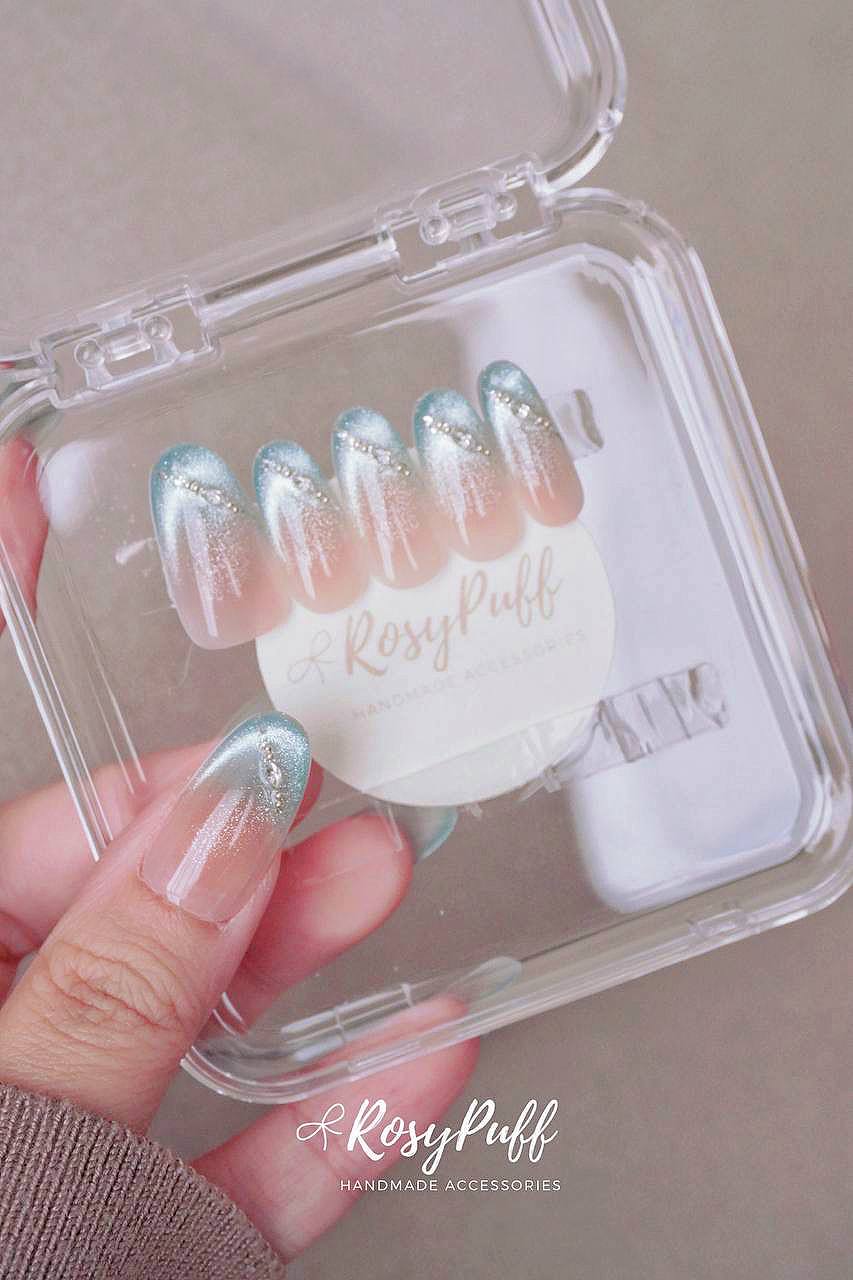 Soft Blue Opal Press-On Nails