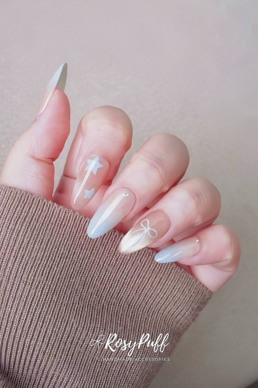 Baby Blue Powdered Press-On Nails