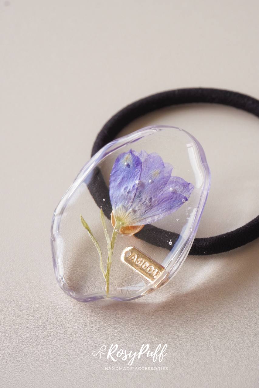 Small Blue delphinium Elastic Hair Clip