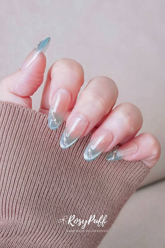 Soft Blue Opal Press-On Nails