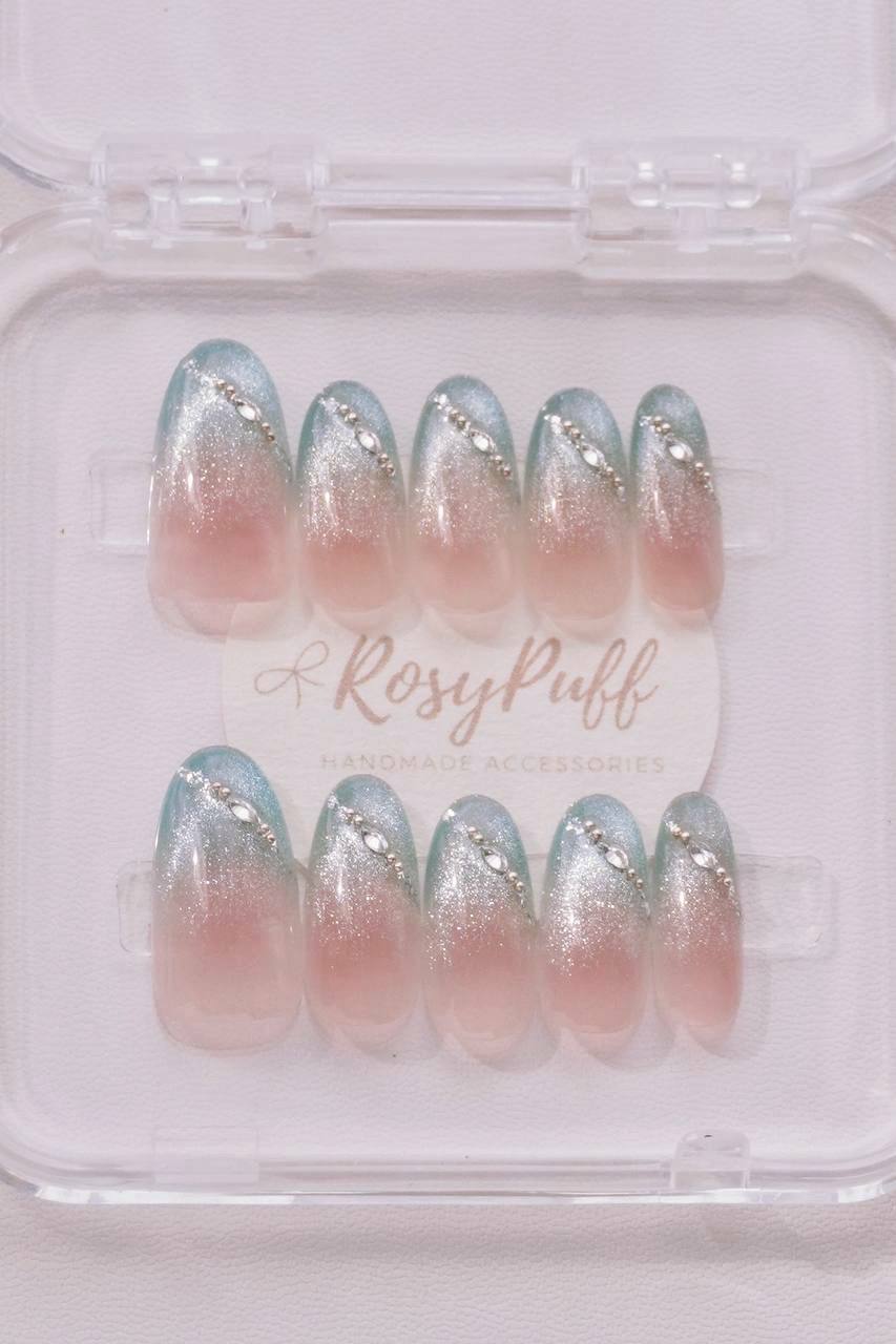 Soft Blue Opal Press-On Nails