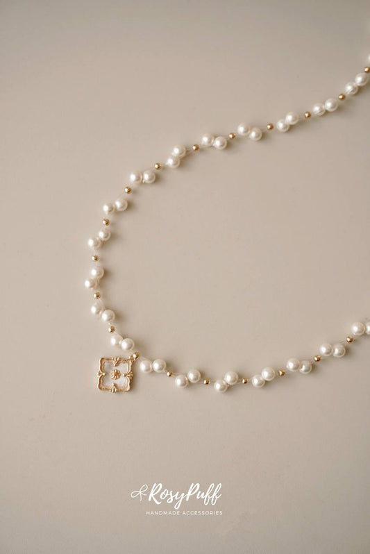 Velvet Braided Pearl In Gold Necklace