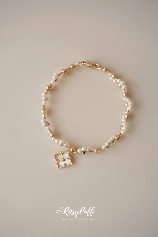 Stellar Blissed Braided Bangle In Pearl Charm