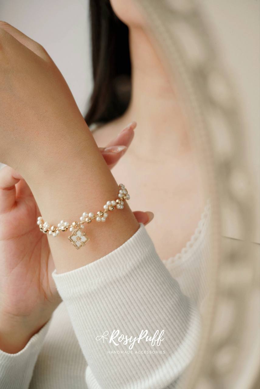 Stellar Blissed Braided Bangle In Pearl Charm