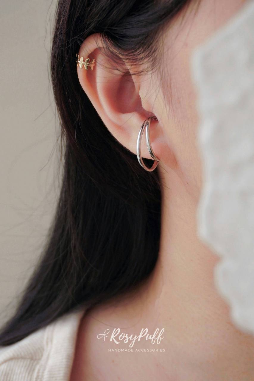 Duo Layers Ear Cuffs In Silver