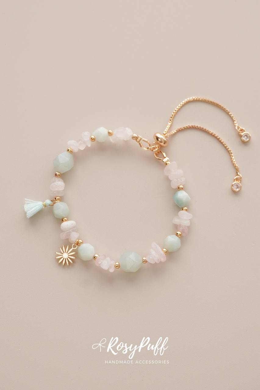 Petals Pop Bracelet with Pink Crystal and Aquamarine Stones