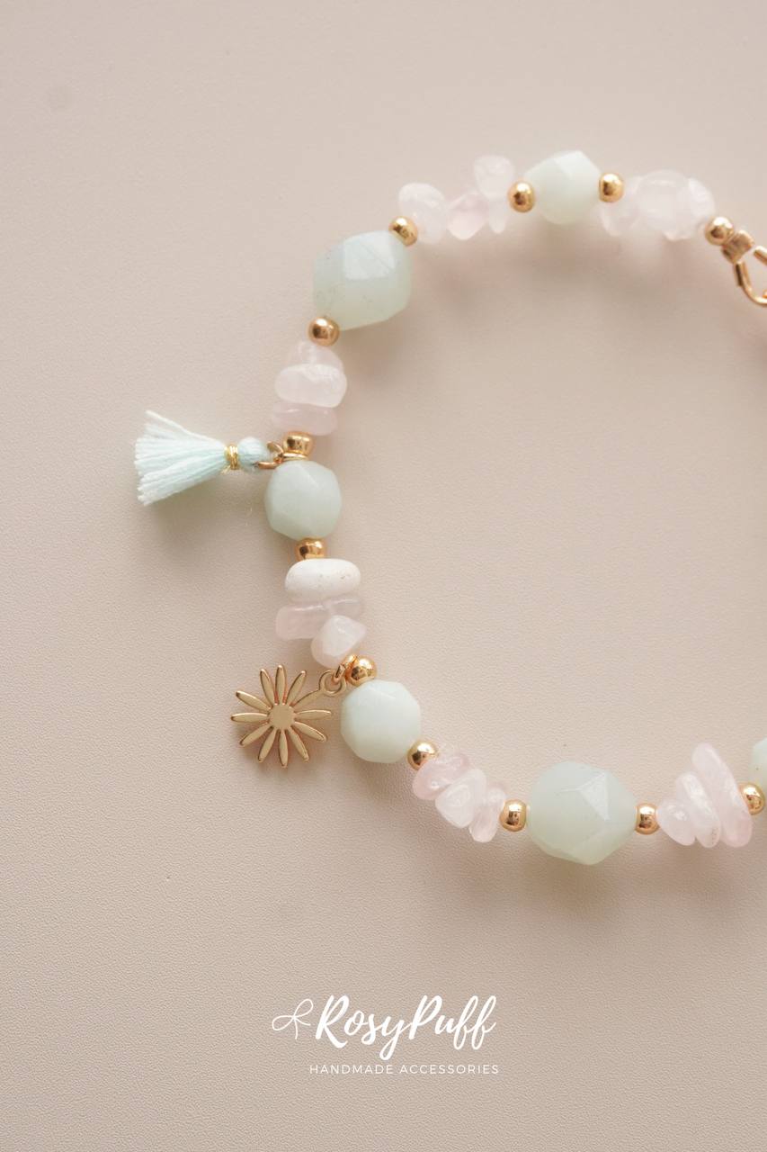 Petals Pop Bracelet with Pink Crystal and Aquamarine Stones