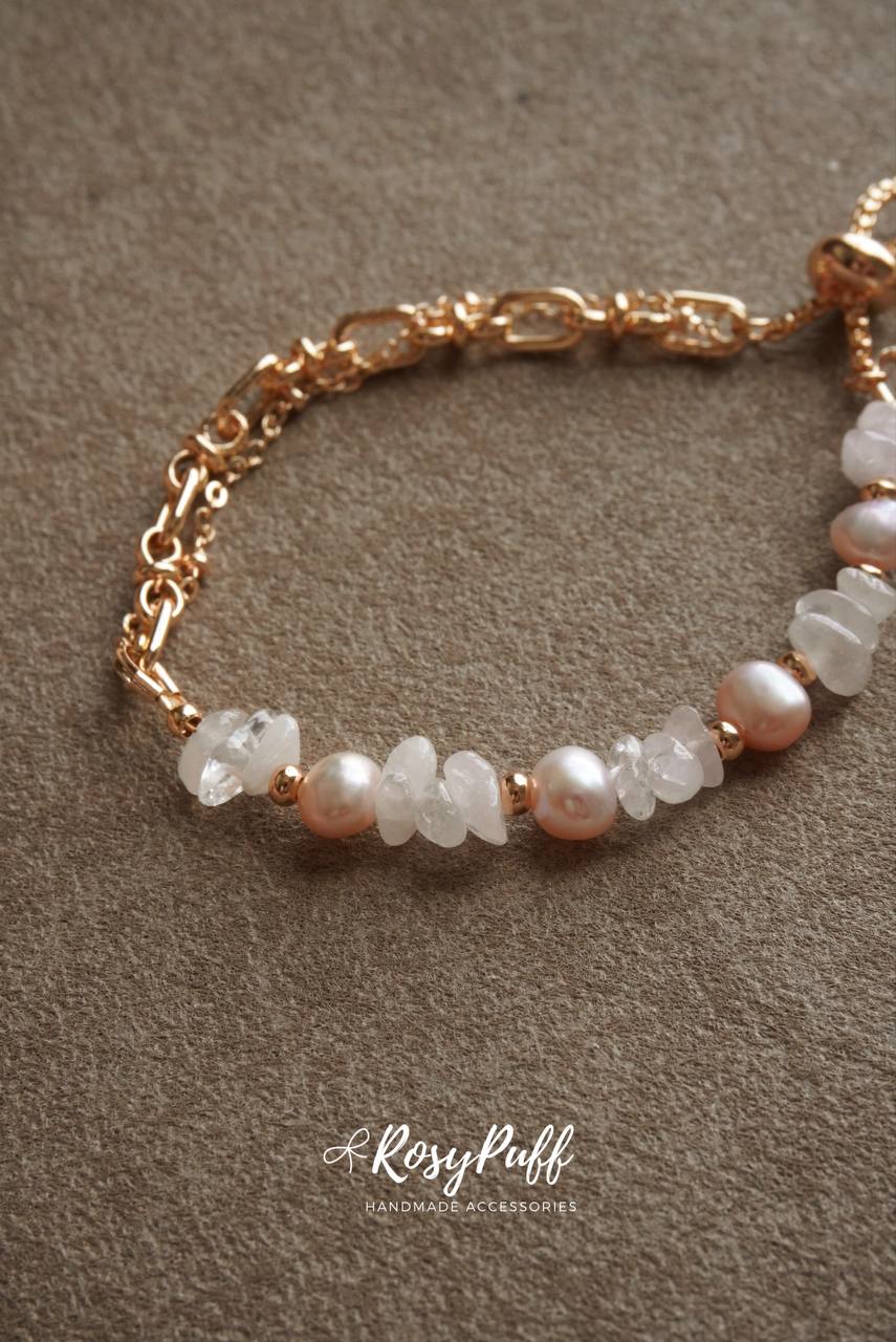 Pink Rosé Pearl Crystals Bracelet