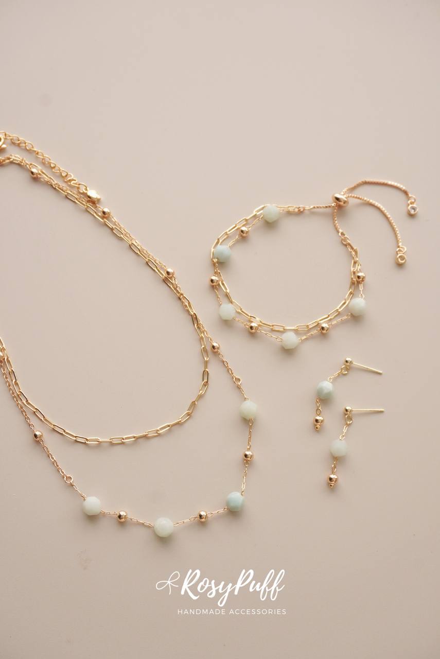 Duo Layers Aquamarine Stones Necklace