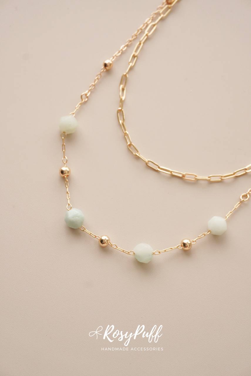 Duo Layers Aquamarine Stones Necklace