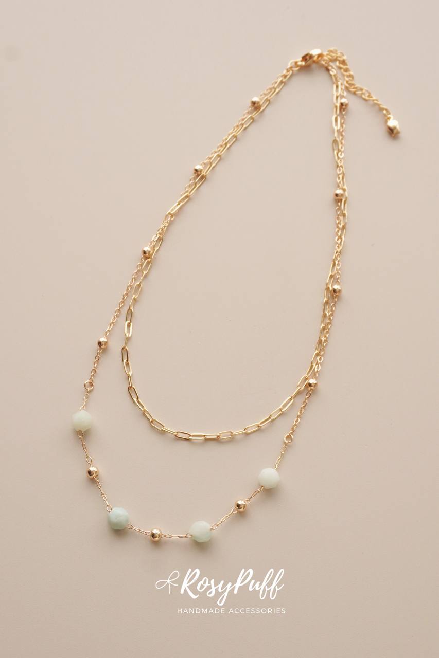 Duo Layers Aquamarine Stones Necklace