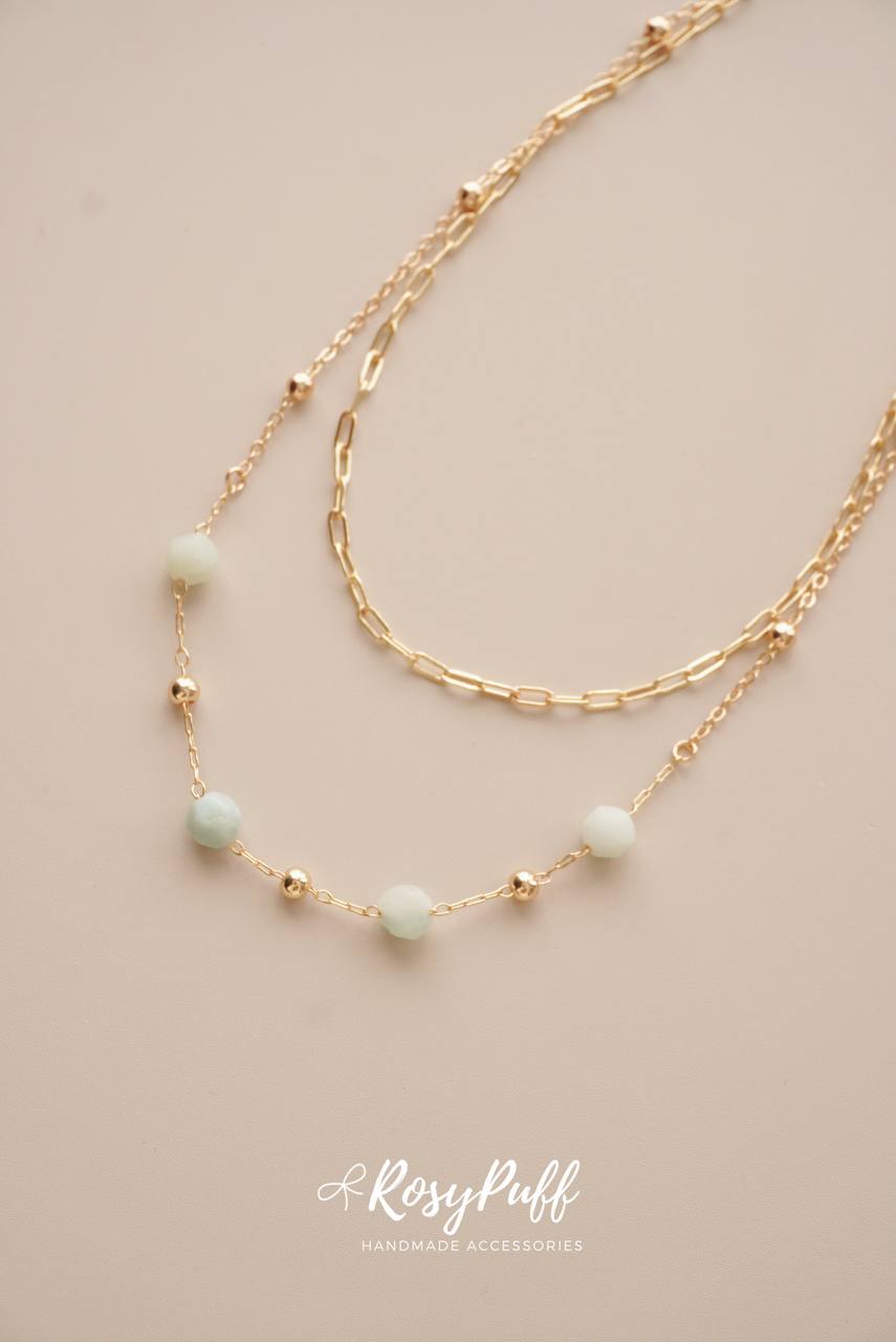 Duo Layers Aquamarine Stones Necklace