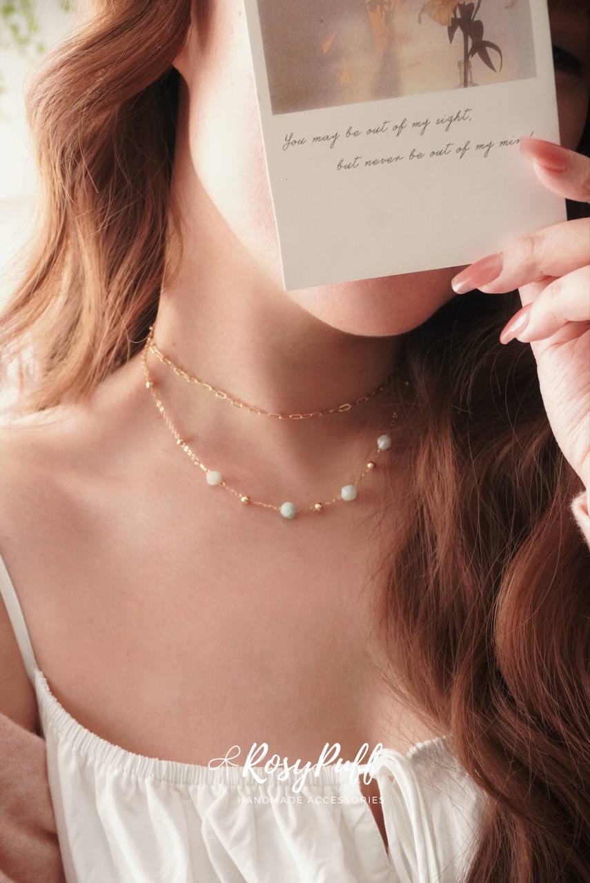 Duo Layers Aquamarine Stones Necklace
