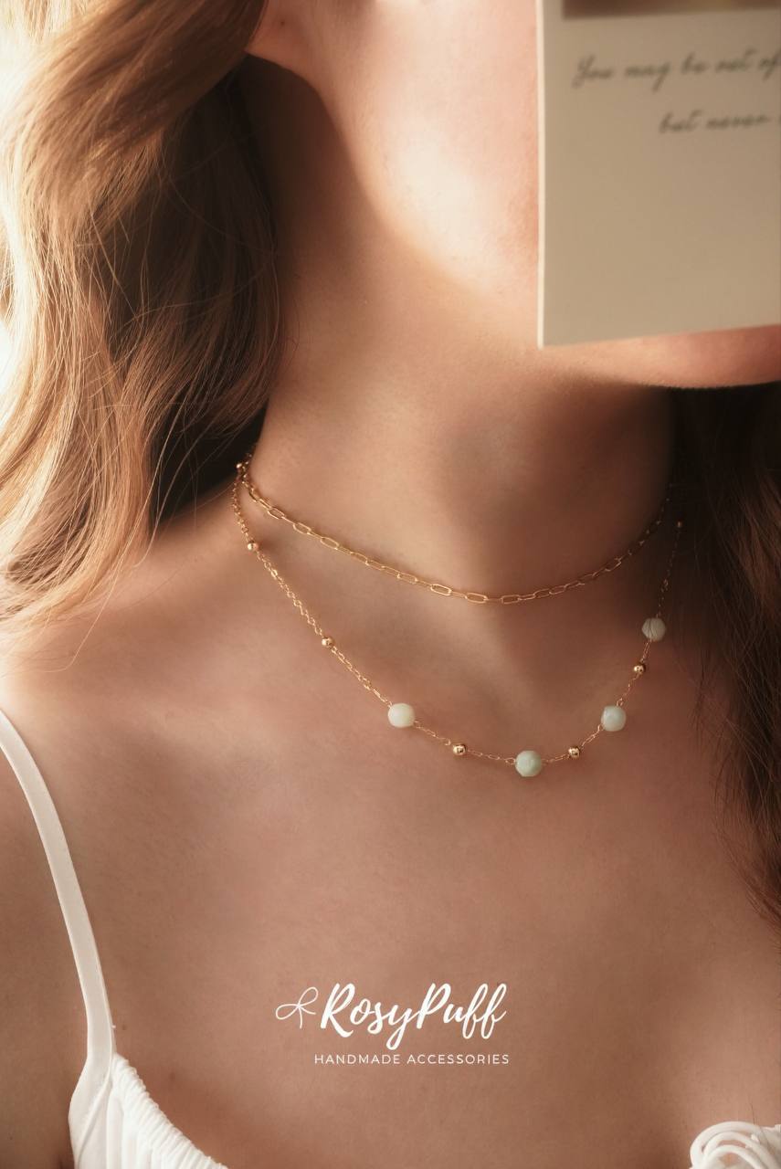 Duo Layers Aquamarine Stones Necklace