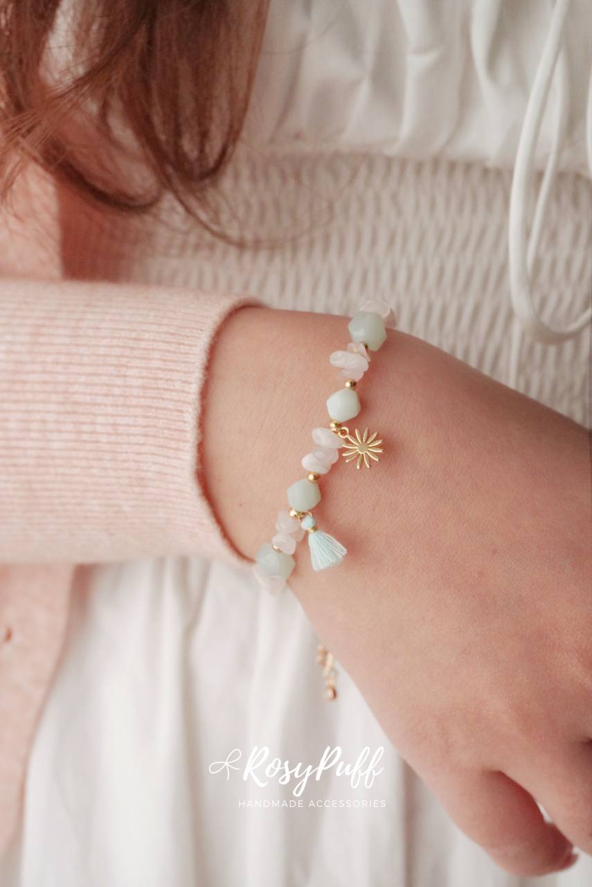 Petals Pop Bracelet with Pink Crystal and Aquamarine Stones