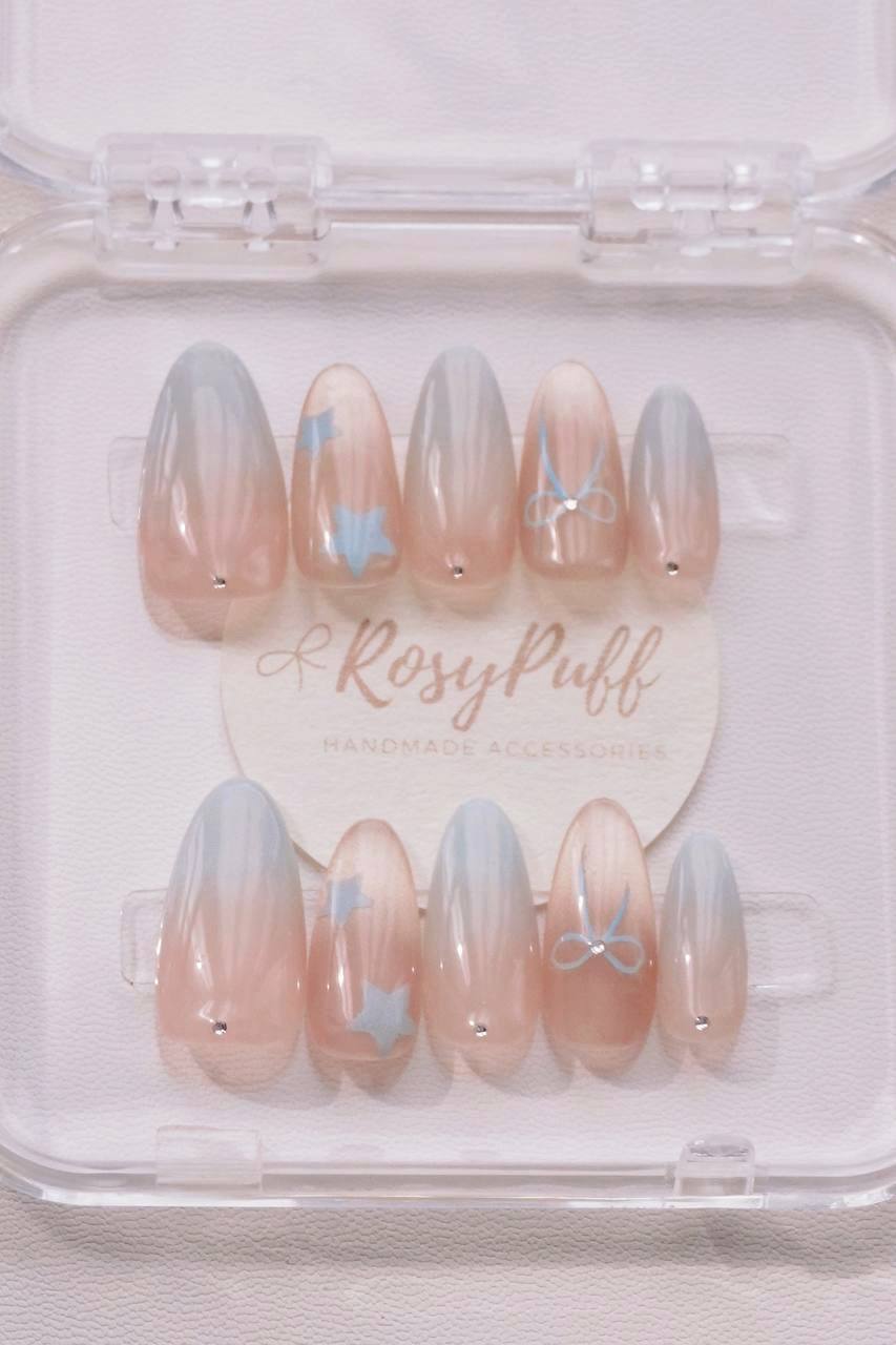 Baby Blue Powdered Press-On Nails